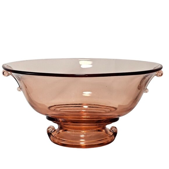 Imperial Glass Double Scroll Pink Bowl 10" vtg oval centerpiece - Picture 3 of 11